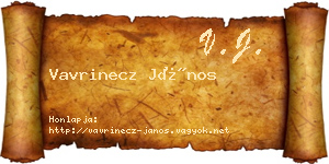 Vavrinecz János névjegykártya